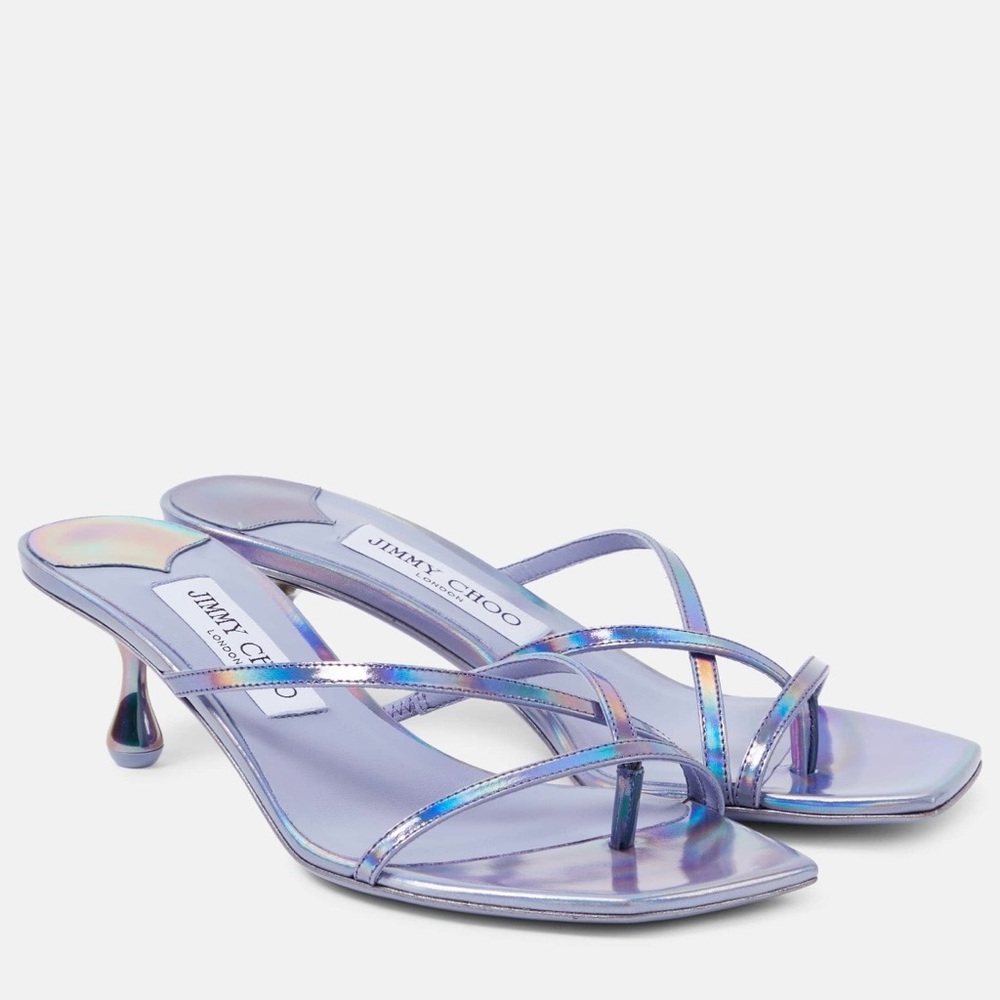 Jimmy Choo Etana Mule 50 Iridescent Tanzanite Sandal Heels 39 1/2
